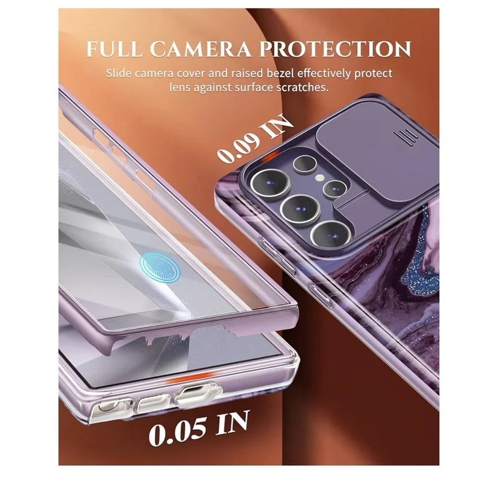 GVIEWIN Case for Samsung Galaxy S24 Ultra Camera Protection Screen Purple Marble